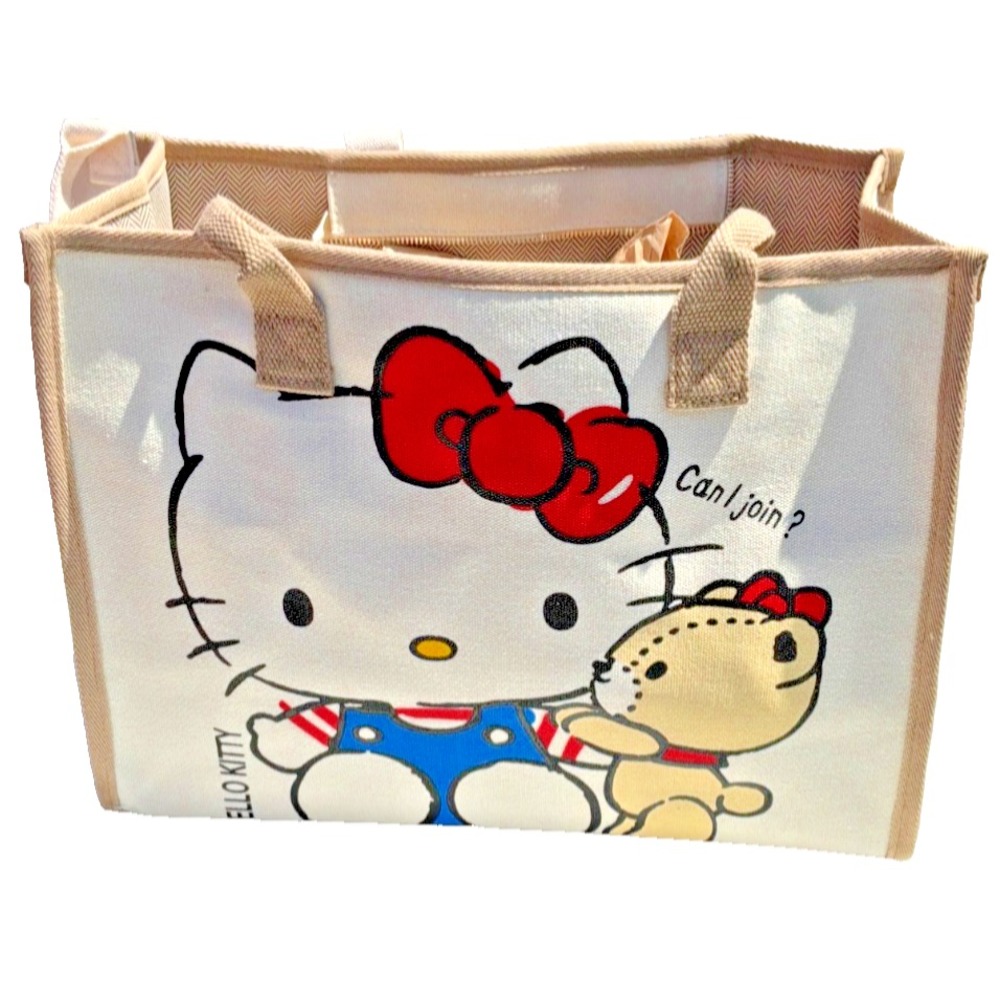 Hello Kitty Versatile Canvas Tote Bag Front All-Over Print Piping Detail